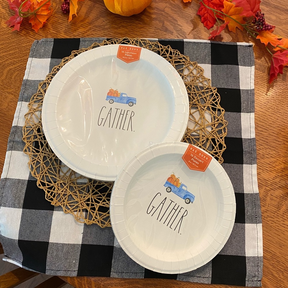 Rae Dunn ‘GATHER’ blue truck disposable plates